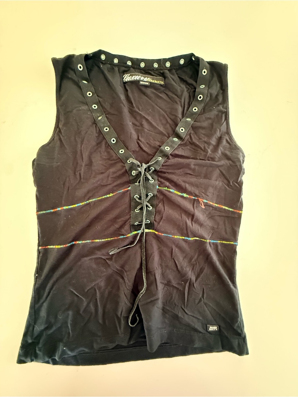 Vintage Miss Sixty Black Lace-Up Sleeveless Top